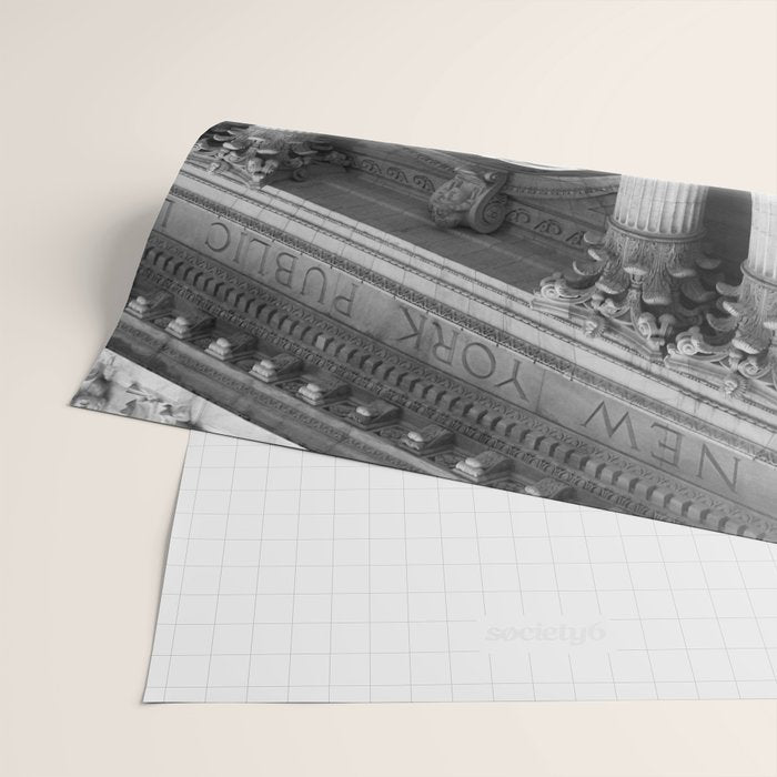 New York Public Library Lion and Facade New York City black and white photograph Wrapping Paper Gallery Image 2