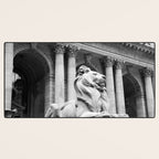 New York Public Library Lion and Facade New York City black and white photograph Desk Mat Gallery Image 3
