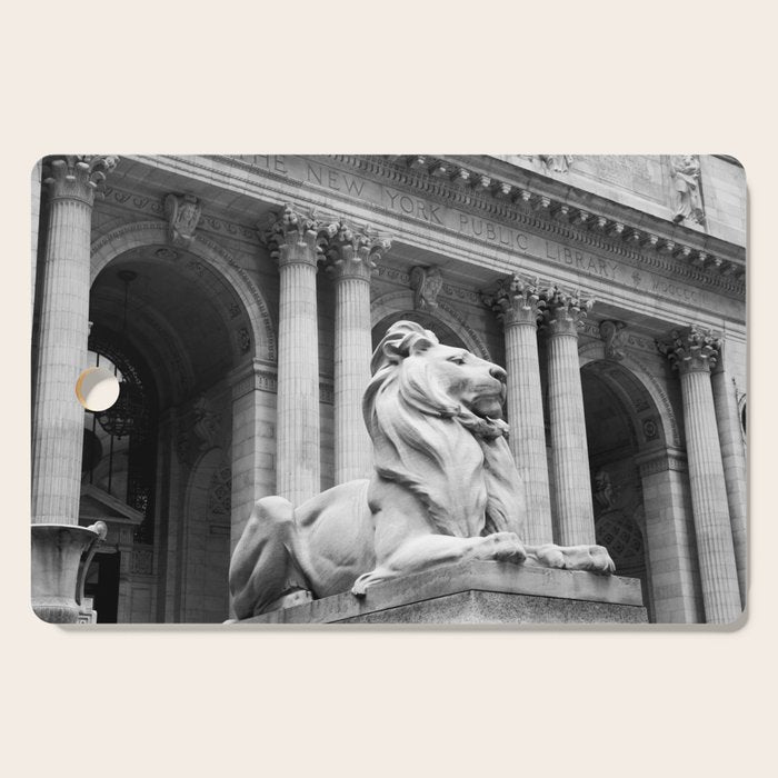 New York Public Library Lion and Facade New York City black and white photograph Cutting Board Gallery Image 1