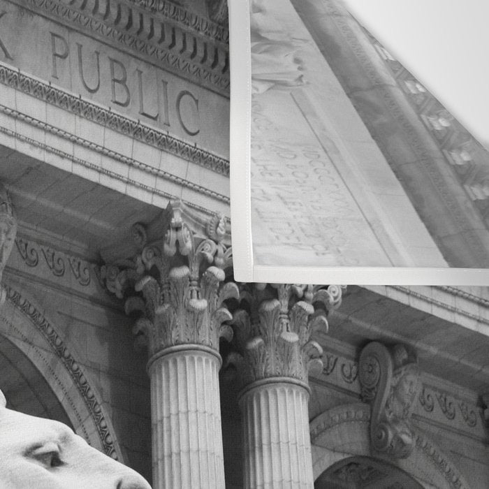 New York Public Library Lion and Facade New York City black and white photograph Wall Tapestry Gallery Image 3