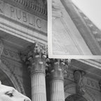 New York Public Library Lion and Facade New York City black and white photograph Wall Tapestry Gallery Image 3