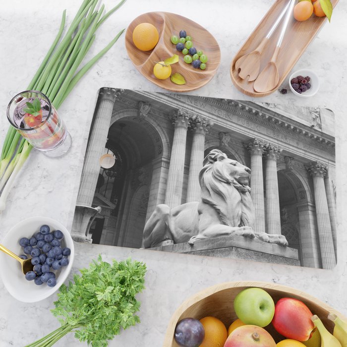 New York Public Library Lion and Facade New York City black and white photograph Cutting Board Gallery Image 2