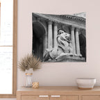 New York Public Library Lion and Facade New York City black and white photograph Wall Tapestry Gallery Image 2