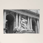 New York Public Library Lion and Facade New York City black and white photograph Welcome Mat Gallery Image 1