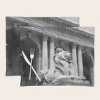New York Public Library Lion and Facade New York City black and white photograph Placemat Gallery Image 1