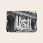 New York Public Library Lion and Facade New York City black and white photograph Bath Mat Gallery Image 1
