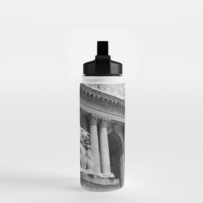 New York Public Library Lion and Facade New York City black and white photograph Water Bottle Gallery Image 2