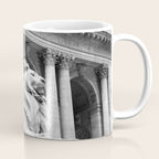New York Public Library Lion and Facade New York City black and white photograph Coffee Mug Gallery Image 1