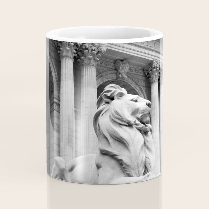 New York Public Library Lion and Facade New York City black and white photograph Coffee Mug Gallery Image 4