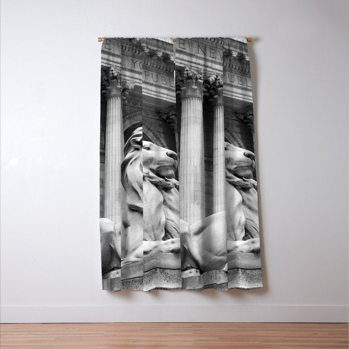 New York Public Library Lion and Facade New York City black and white photograph Window Curtain Gallery Image 3