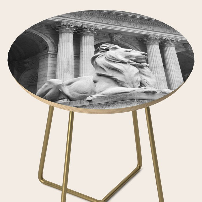 New York Public Library Lion and Facade New York City black and white photograph Side Table Gallery Image 2