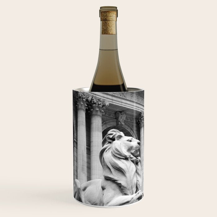 New York Public Library Lion and Facade New York City black and white photograph Wine Chiller Gallery Image 1