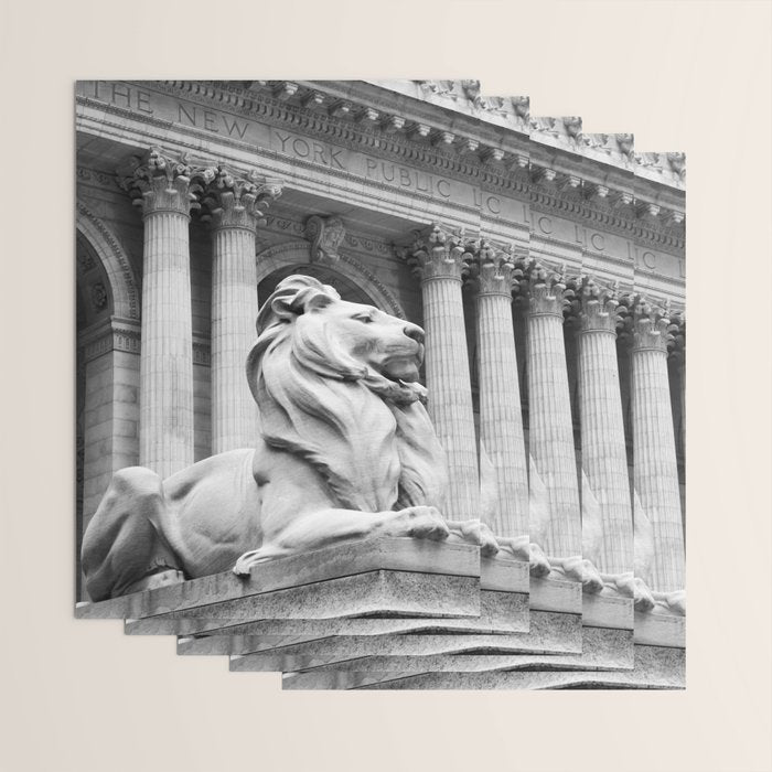 New York Public Library Lion and Facade New York City black and white photograph Wrapping Paper Gallery Image 3