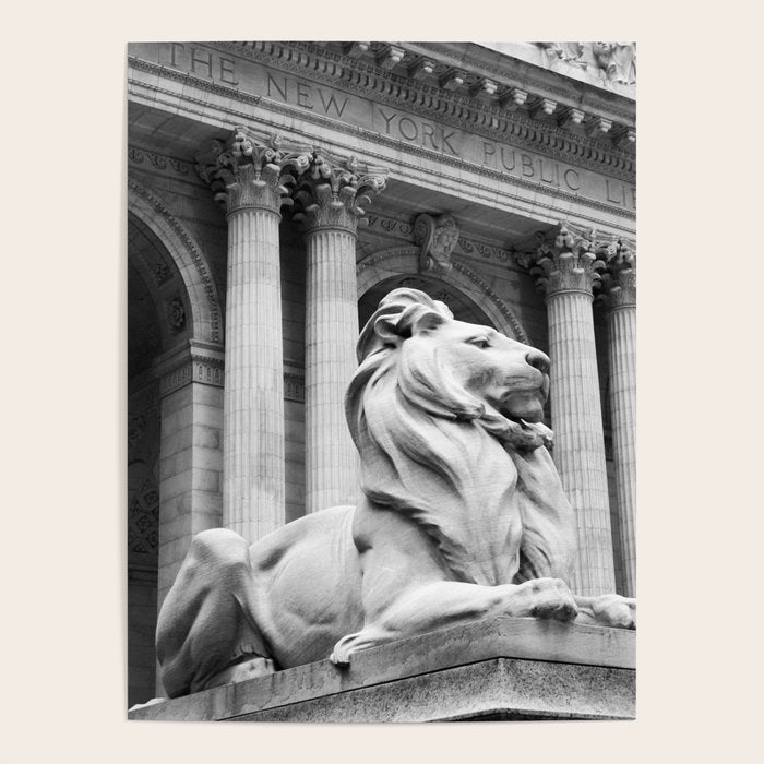 New York Public Library Lion and Facade New York City black and white photograph Poster Gallery Image 4