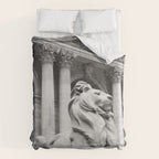 New York Public Library Lion and Facade New York City black and white photograph Duvet Cover Gallery Image 6
