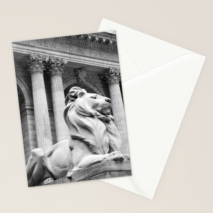 New York Public Library Lion and Facade New York City black and white photograph Stationery Card Gallery Image 2