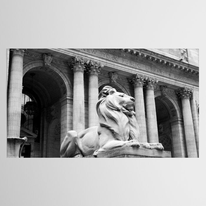 New York Public Library Lion and Facade New York City black and white photograph Tablecloth Gallery Image 2