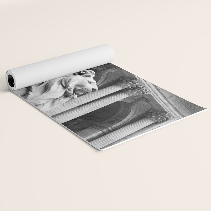 New York Public Library Lion and Facade New York City black and white photograph Yoga Mat Gallery Image 2