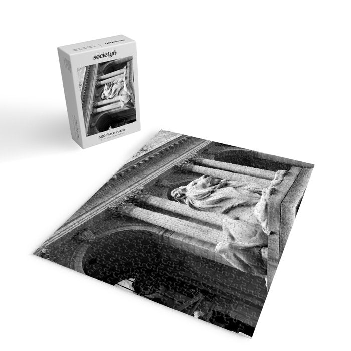 New York Public Library Lion and Facade New York City black and white photograph Jigsaw Puzzle Gallery Image 2