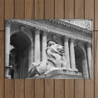 New York Public Library Lion and Facade New York City black and white photograph Outdoor Rug Gallery Image 1