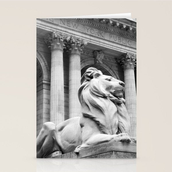 New York Public Library Lion and Facade New York City black and white photograph Stationery Card Gallery Image 2