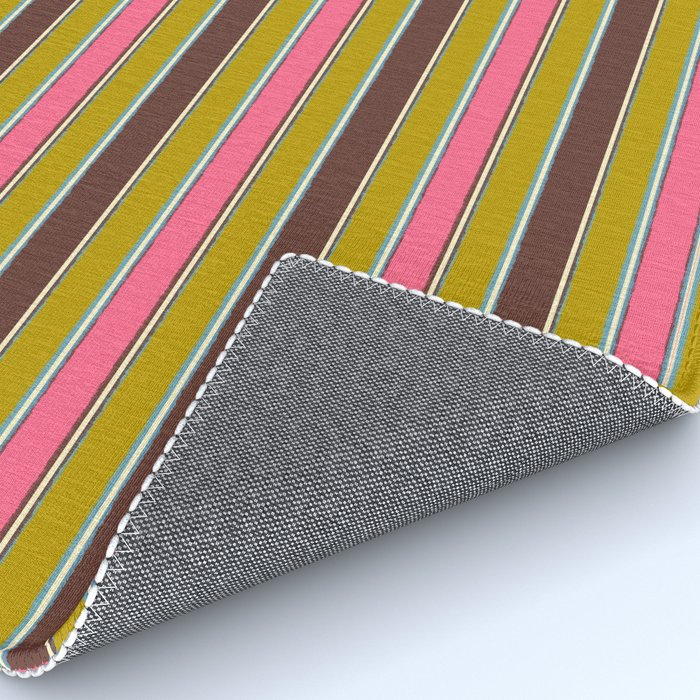 Retro Eclectic Watercolor Paper Stripes Pattern Pink Chartreuse Brown Blue Cream Rug Gallery Image 4