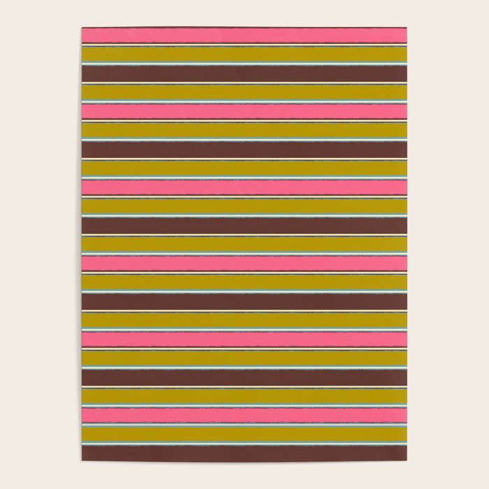 Retro Eclectic Watercolor Paper Stripes Pattern Pink Chartreuse Brown Blue Cream Poster Gallery Image 4