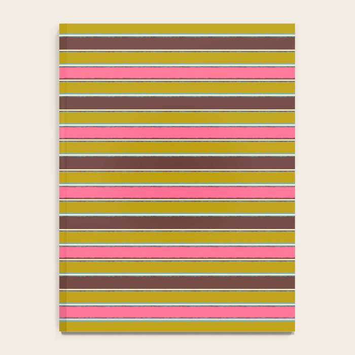 Retro Eclectic Watercolor Paper Stripes Pattern Pink Chartreuse Brown Blue Cream Notebook Gallery Image 4