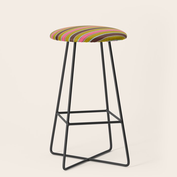 Retro Eclectic Watercolor Paper Stripes Pattern Pink Chartreuse Brown Blue Cream Stool Gallery Image 1