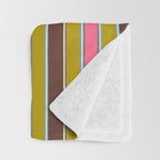 Retro Eclectic Watercolor Paper Stripes Pattern Pink Chartreuse Brown Blue Cream Throw Blanket Gallery Image 3