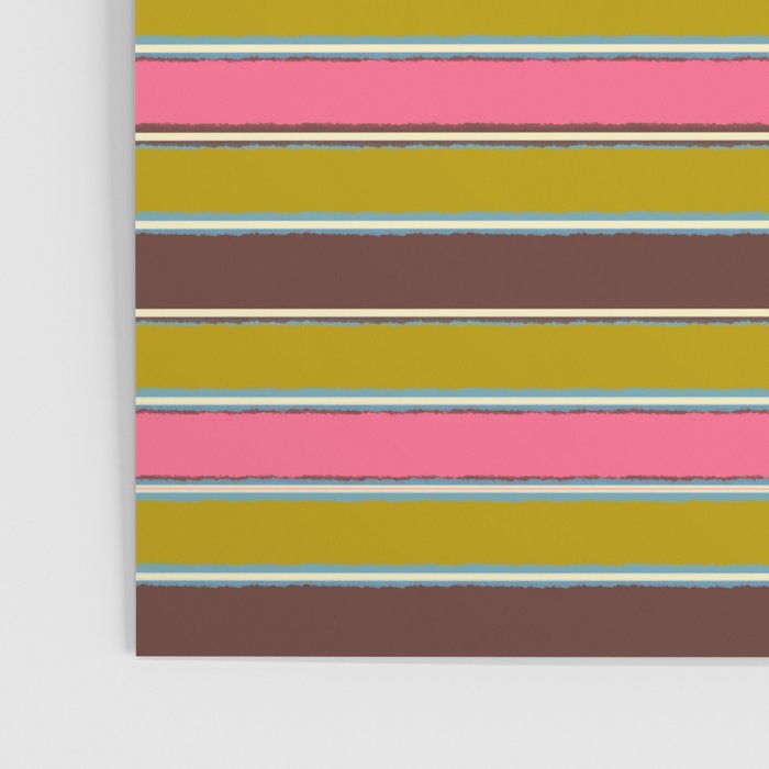 Retro Eclectic Watercolor Paper Stripes Pattern Pink Chartreuse Brown Blue Cream Poster Gallery Image 3