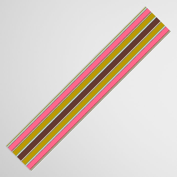 Retro Eclectic Watercolor Paper Stripes Pattern Pink Chartreuse Brown Blue Cream Table Runner Gallery Image 3