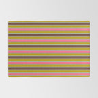 Retro Eclectic Watercolor Paper Stripes Pattern Pink Chartreuse Brown Blue Cream Rug Gallery Image 2