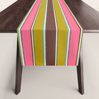 Retro Eclectic Watercolor Paper Stripes Pattern Pink Chartreuse Brown Blue Cream Table Runner Gallery Image 1