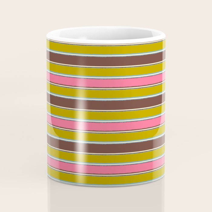 Retro Eclectic Watercolor Paper Stripes Pattern Pink Chartreuse Brown Blue Cream Coffee Mug Gallery Image 4
