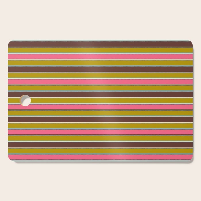 Retro Eclectic Watercolor Paper Stripes Pattern Pink Chartreuse Brown Blue Cream Cutting Board Gallery Image 1