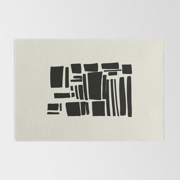 Black & White Minimalist Abstract Shapes Patterns Black Ink Painting Rug Gallery Image 2