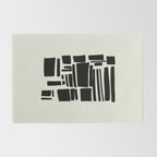 Black & White Minimalist Abstract Shapes Patterns Black Ink Painting Rug Gallery Image 2