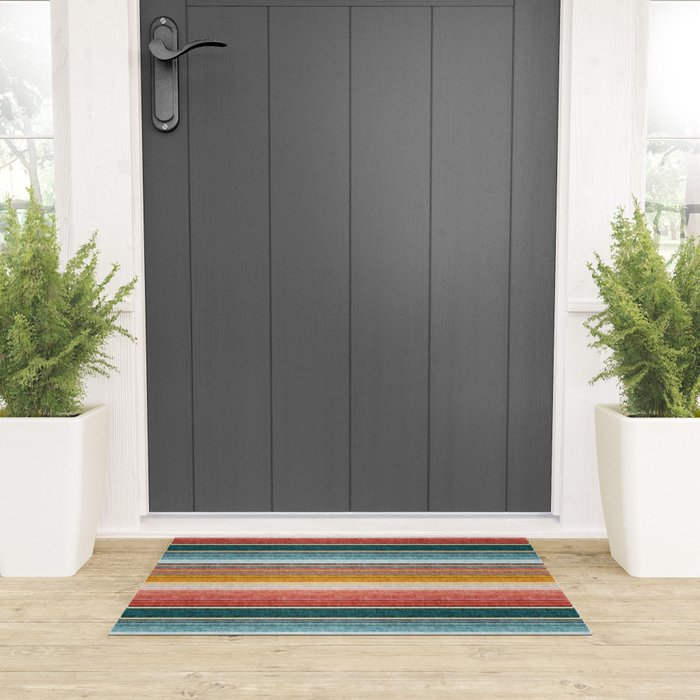 serape southwest stripe - orange & teal Welcome Mat Gallery Image 3