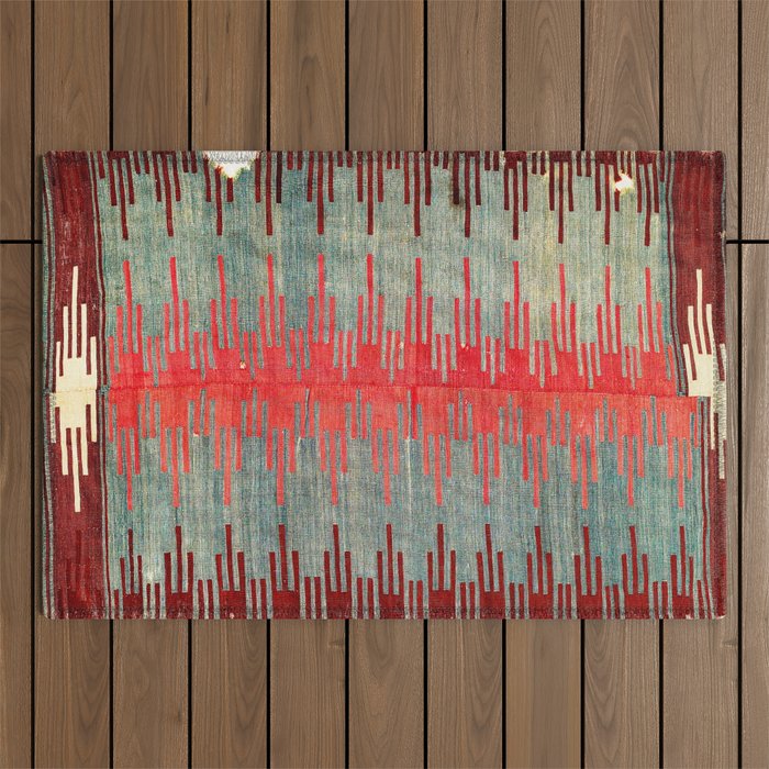 Sivas Antique Turkish Kilim Print Outdoor Rug Gallery Image 1