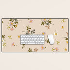 seamless pattern with rose hips on a pink background Desk Mat Gallery Image 1