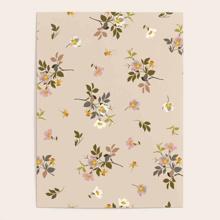 seamless pattern with rose hips on a pink background Poster Gallery Image 4