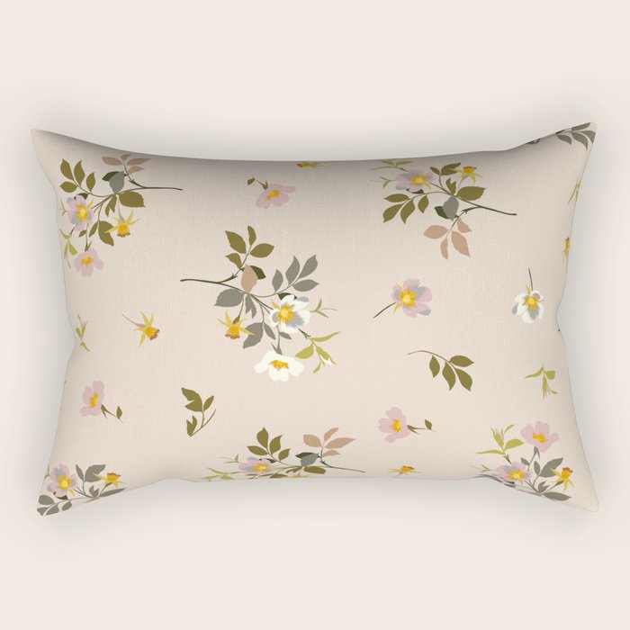 seamless pattern with rose hips on a pink background Rectangular Pillow Gallery Image 1