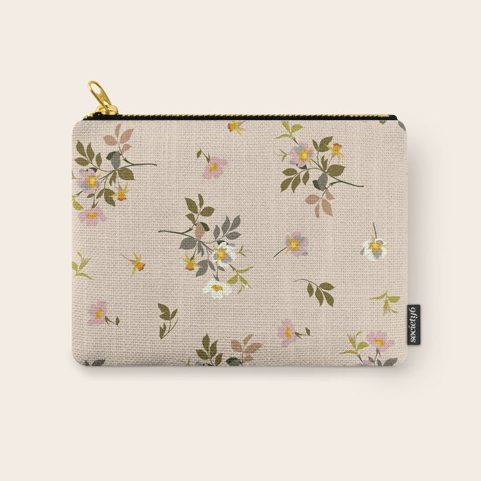 seamless pattern with rose hips on a pink background Carry All Pouch Gallery Image 1
