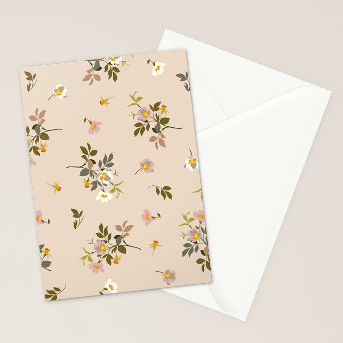 seamless pattern with rose hips on a pink background Stationery Card Gallery Image 2