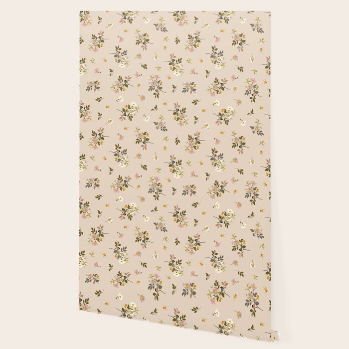 seamless pattern with rose hips on a pink background Wallpaper Gallery Image 2