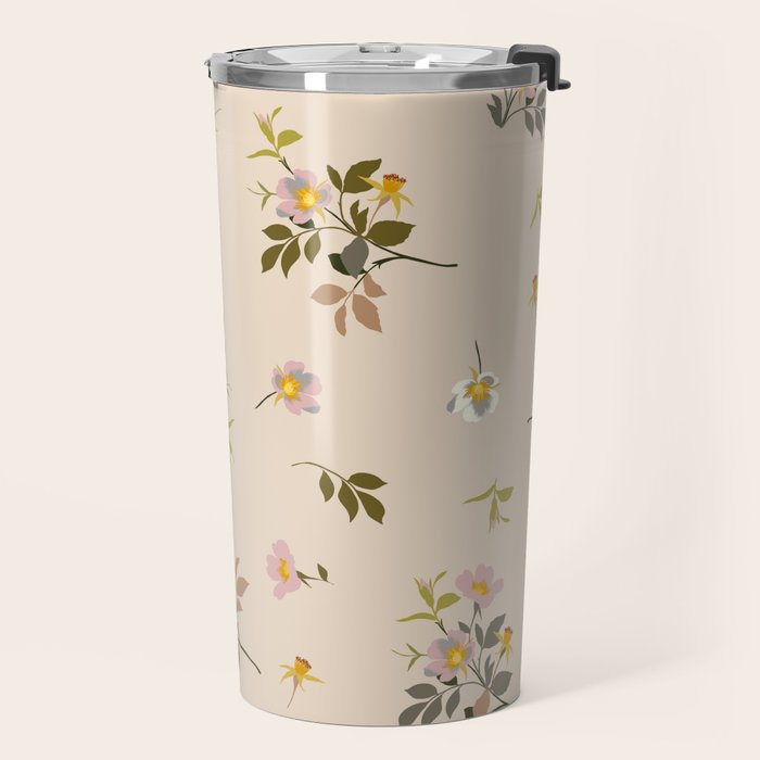 seamless pattern with rose hips on a pink background Travel Mug Gallery Image 2