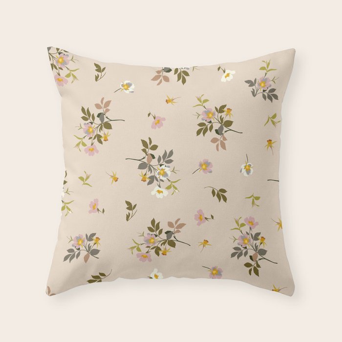 seamless pattern with rose hips on a pink background Throw Pillow Gallery Image 6