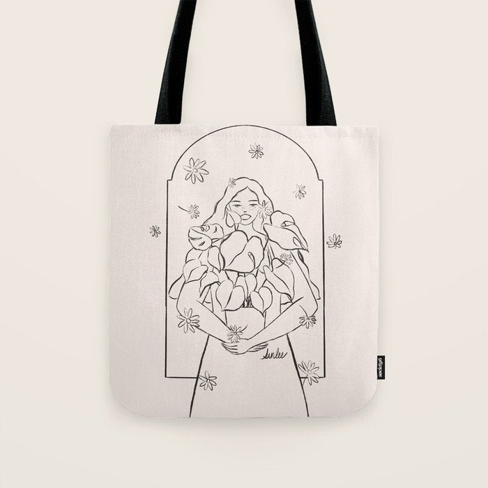 Falling Flowers lines Tote Bag Gallery Image 1