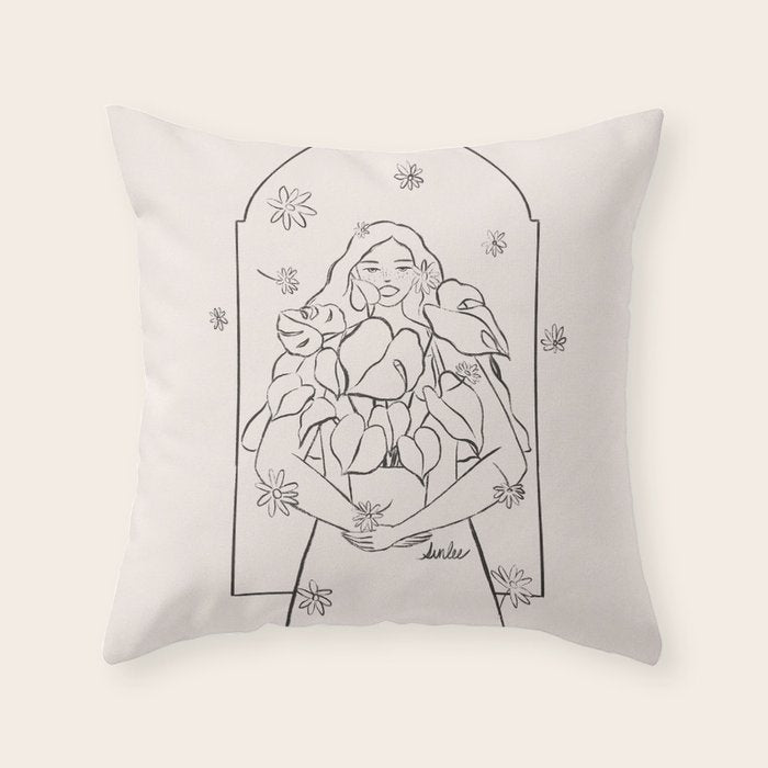 Falling Flowers lines Throw Pillow Gallery Image 1